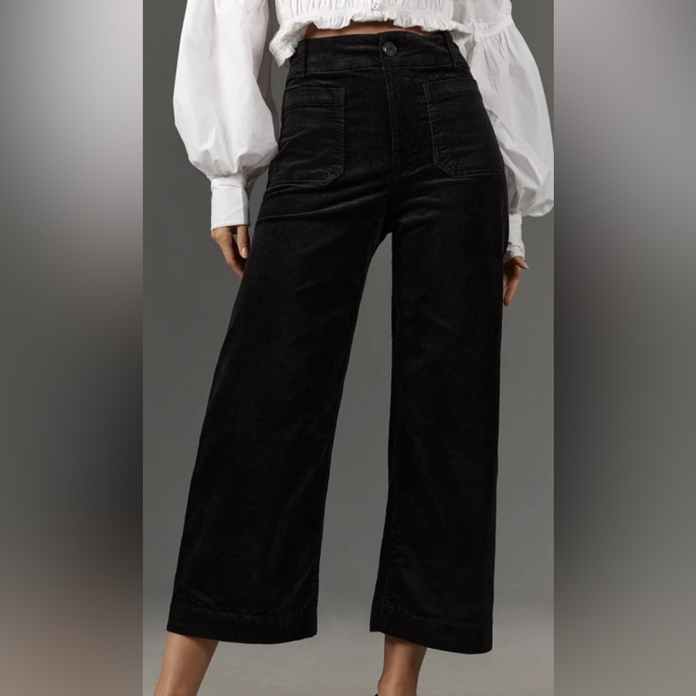 Maeve Colette Cropped Wide Leg Corduroy Pants Black Size 25